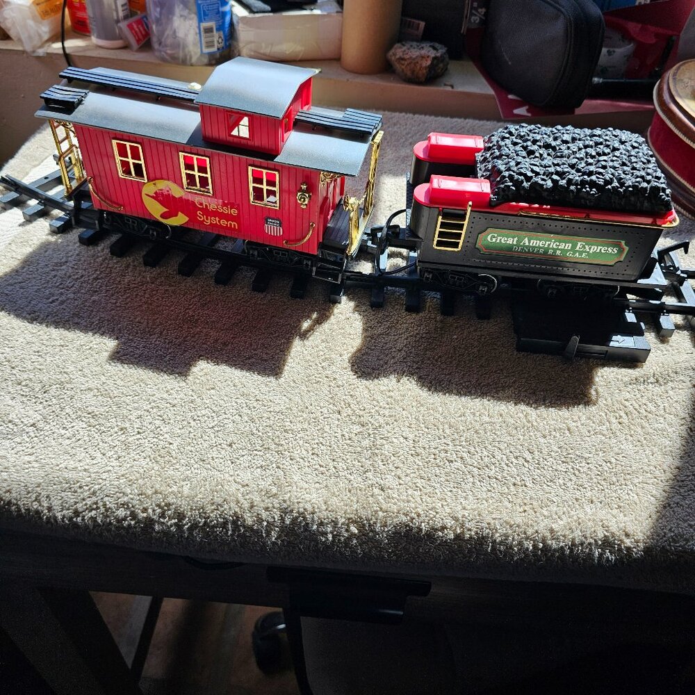 Old train car display and track